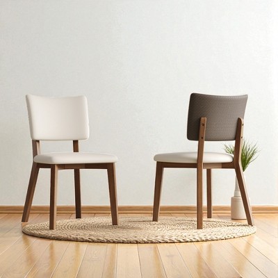 Set of 2 Mid-Century Modern Solid Wood Dining Chairs, PU Leather Upholstered Seat, Comfortable Kitchen & Dining Room Chairs for Home or Office