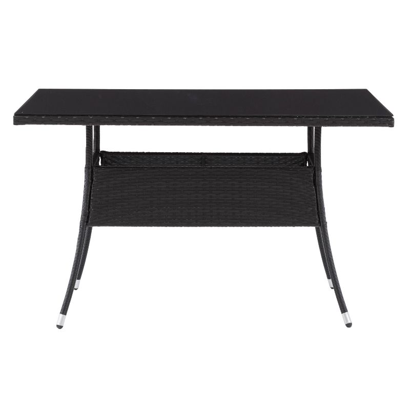 Parksville Rectangle Patio Dining Table - Black - CorLiving: All-Weather Wicker, UV-Resistant, Tempered Glass Top, Rust-Resistant Steel Frame, 4 of 9