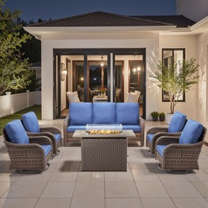 Buenhomino Patio Furniture Set with Fire Pit Table-High Back Outdoor Swivel Chairs Set with Thick Cushions Outdoor Patio Conversation Sets - 1 of 4