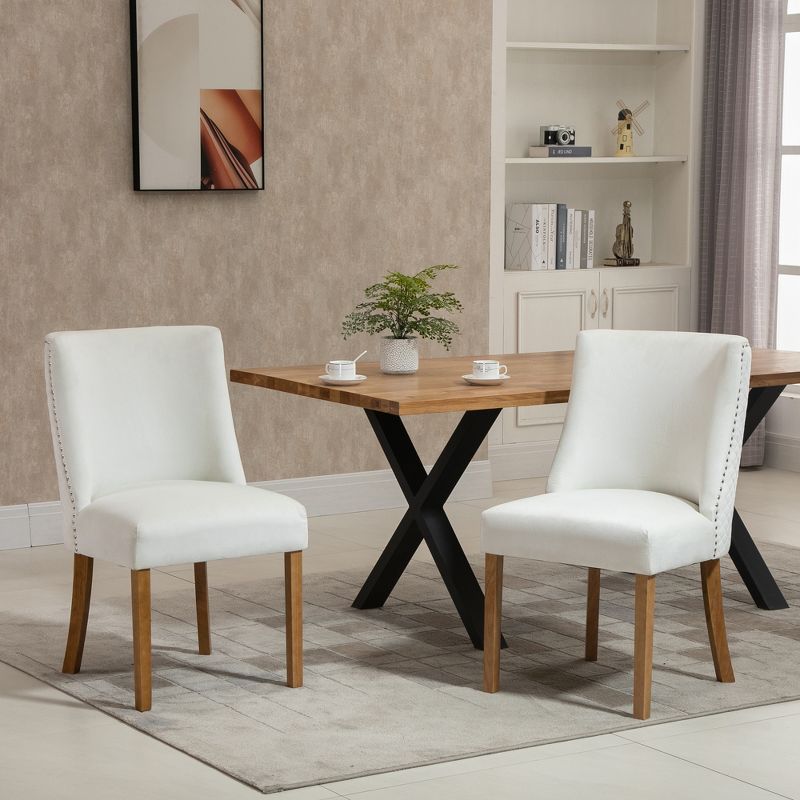 HOMCOM Modern Dining Chairs Set of 2 with High Back, Upholstered Seats and Solid Wood Legs for Kitchen, 3 of 11