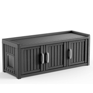 MooxvMoo Indoor three-Door Cat Cabinet,Cat Litter Box Cabinet ,Large Cat Washroom Storage Bench,cute Cat House with Spacious Interior,Black - 1 of 4