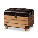 Edmund Rustic Faux Leather Upholstered and Wood Storage Ottoman Dark Brown/Oak Brown - Baxton Studio