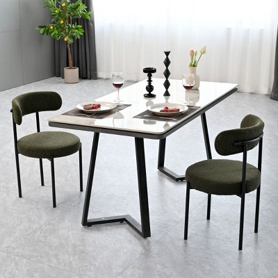 Boucle Velvet Dining Room Chairs Set of 2,Round Upholstered Dining Chairs with Curved Backrest&Metal Legs,Kitchen Chair-Cuddlewood