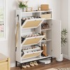 WhizMax Rattan Shoe Storage Cabinet with 3 Flip Drawers, Freestanding Organizer with Adjustable Shelves for Entryway, Narrow Shoe Rack Cabinet - 3 of 4