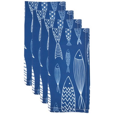 Navy Blue Fish Design Cotton Table Napkins, 20 in, Set of 4