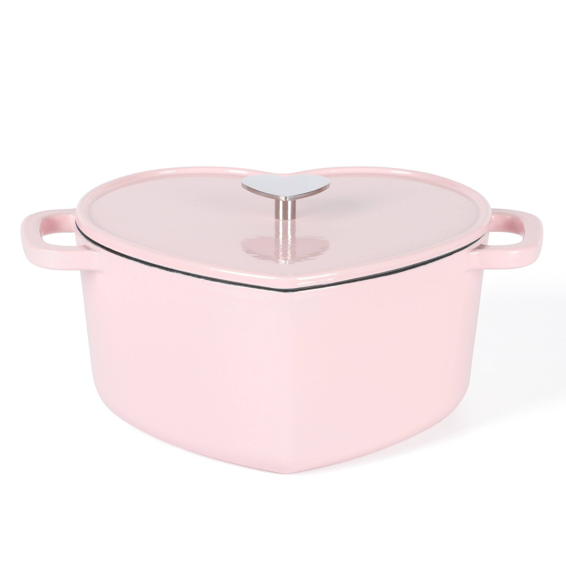 Martha Stewart 4qt Heart Shaped Dutch Oven Pink: Enamel Surface, Oven-Safe, Gas & Electric Compatible, 13.25" Diameter