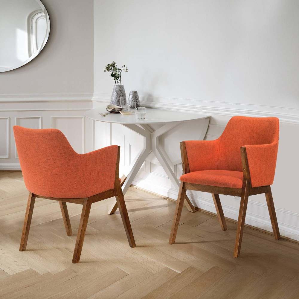 Photos - Dining Table Set of 2 Renzo Fabric Wood Dining Chairs Orange - Armen Living: Polyester