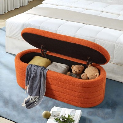 NicBex Modern 43" Boucle Fabric Storage Bench with Oval Shape for Bedroom and Living Room