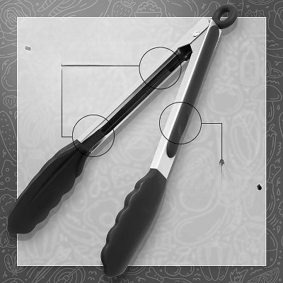 Popco Silicone Tongs for Cooking- 3 Pieces, Black