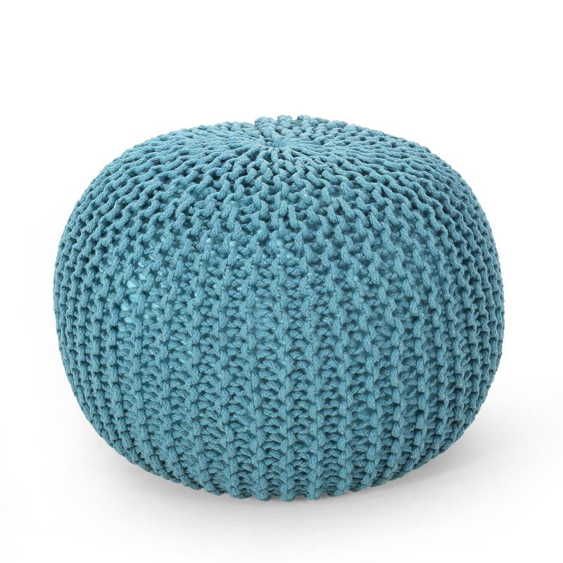 Nahunta Modern Knitted Cotton Round Pouf - Christopher Knight Home, 1 of 12