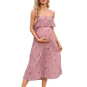 Coolmee Womens Summer Maxi Casual Dress Off Shoulder Ruffle Spaghetti Strap Pleated Long Sundress - 1 of 4