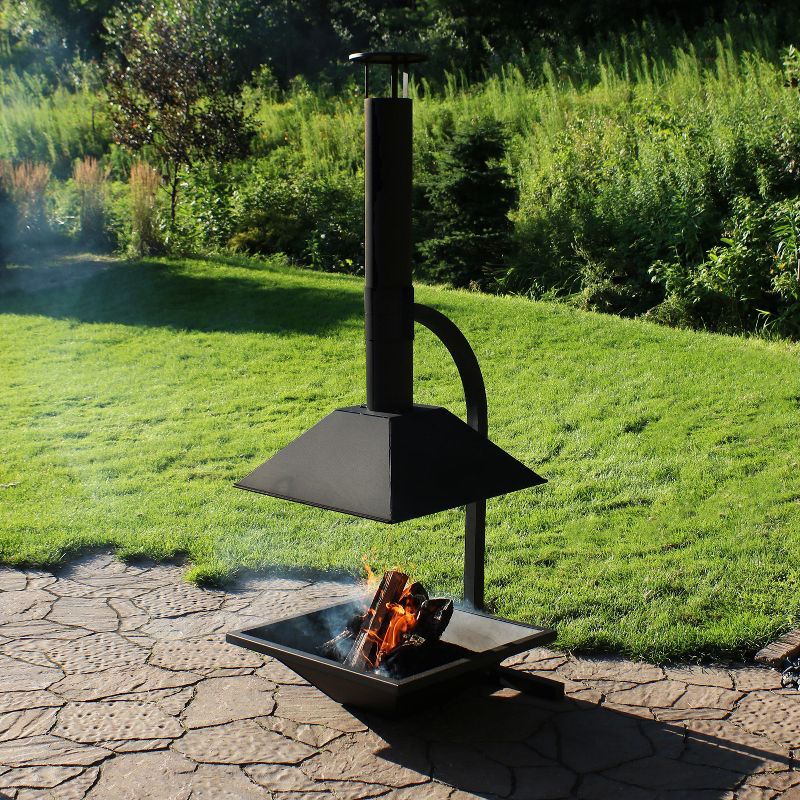 Sunnydaze Outdoor Backyard Patio Modern Style Steel Wood-Burning Fire Pit Chiminea with Open Sides - 80" - Black, 2 of 11