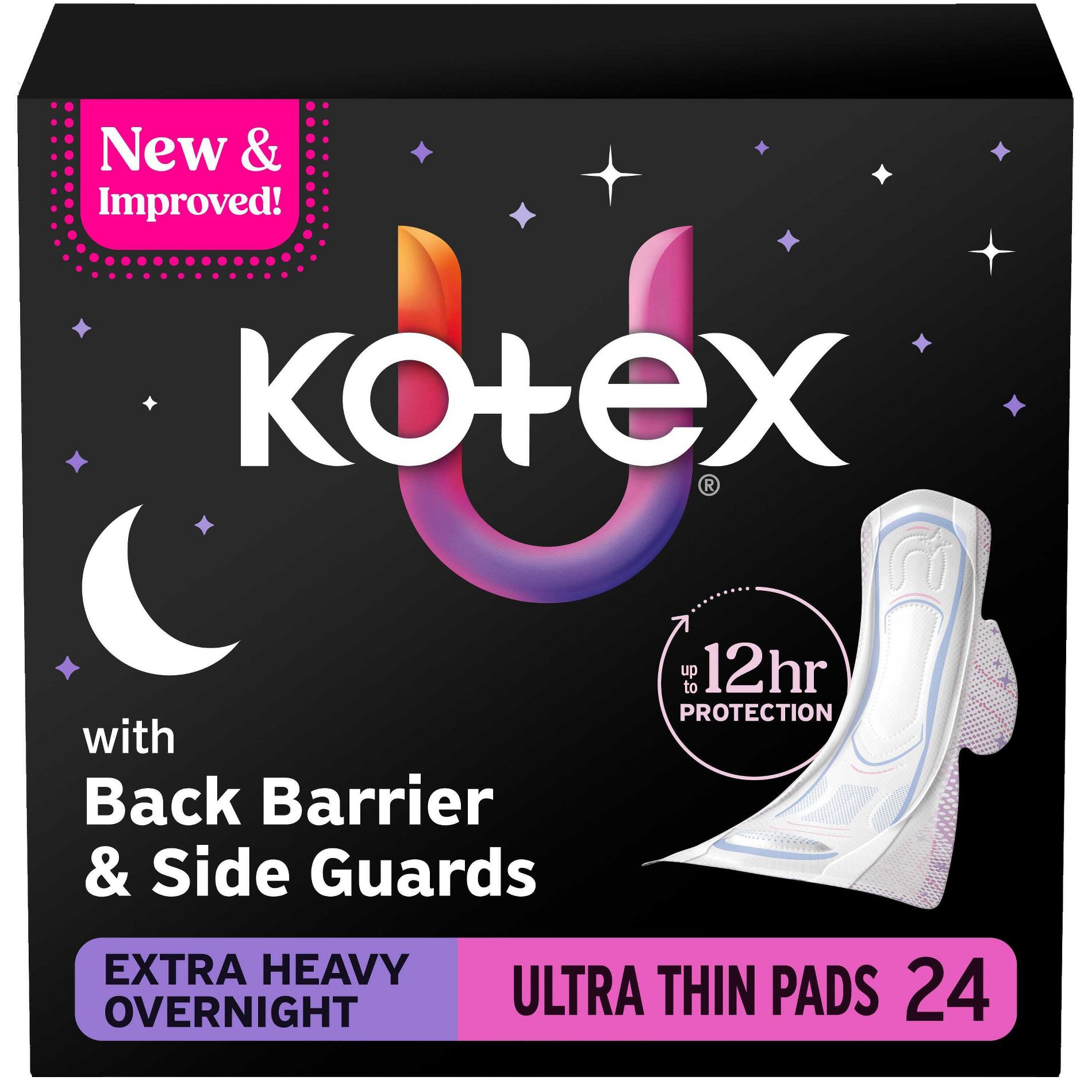 Kotex Core Ultra-Thin Extra-Heavy Overnight Pads with Wings - 24ct