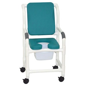 MJM International Corporation Shower Chair 18 In Internal Width 3 In Blue Front Seat Cushion Padded Back 10 Qt Slide Out Commode Pail 300 Lbs Wt - 1 of 1