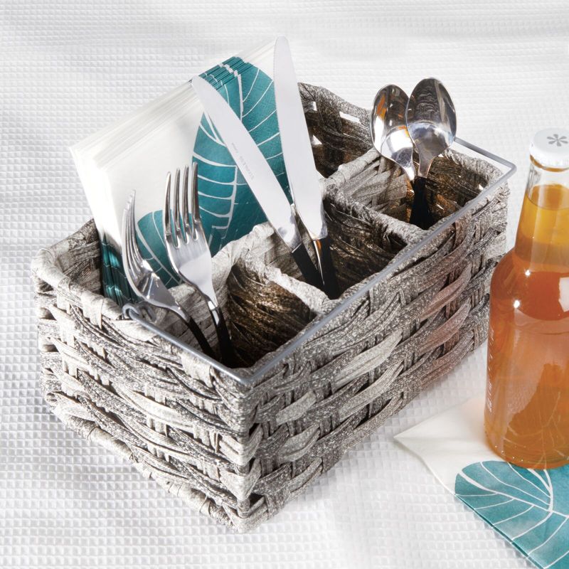 mDesign Plastic Woven Divided Cutlery Storage Organizer Caddy Tote, 2 of 8