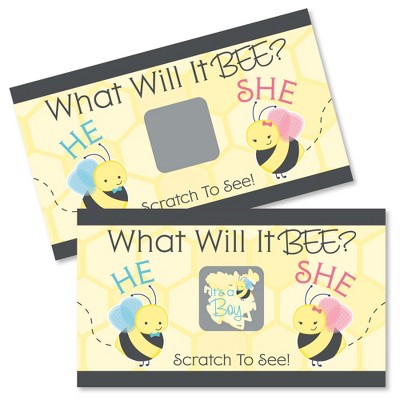 Big Dot of Happiness Boy Bee Gender Reveal - What Will It Bee Gender Reveal Scratch Off Cards - Baby Shower Game - 22 Count