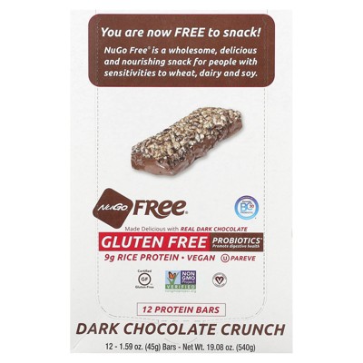 NuGo Nutrition Gluten Free Protein Bar, Dark Chocolate Crunch, 12 Bars, 1.59 oz (45 g) Each