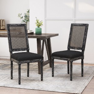 Lyngins Set of 2 French Country Dining Chair with Cane Backrest, Rubberwood Frame Armless Chair, Distressed Finish Kitchen Chair & Living Room Chair - 1 of 4