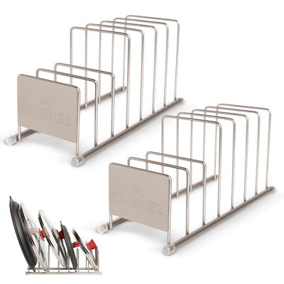 Cuisinel Lid and Dish Organizer Rack - 2-Pack Satin Nickel Kitchen Storage Organization Stand