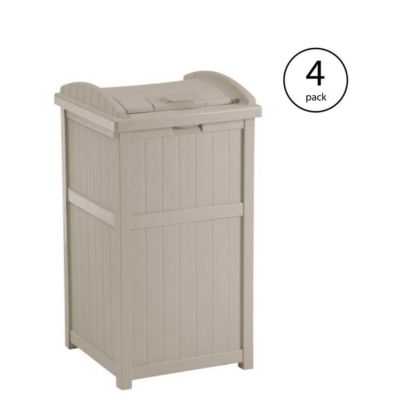 Suncast 30-33 Gallon Deck Patio Resin Garbage Trash Can Hideaway, Taupe (4 Pack), 2 of 7