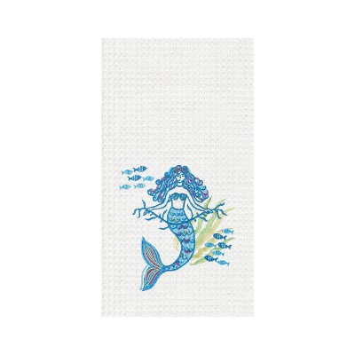 C&F Home Mermaid Garden Waffle Weave Embroidered Waffle Weave Kitchen Towel