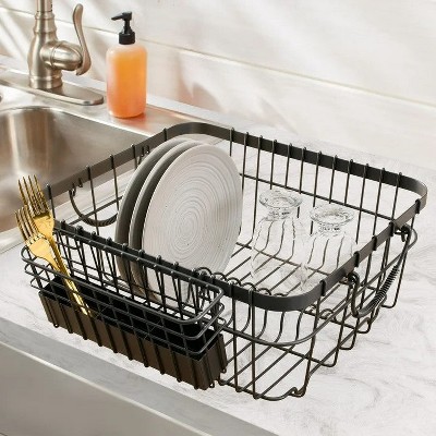 LunaLulinlk Metal Dish Rack with Caddy, Antique Gray