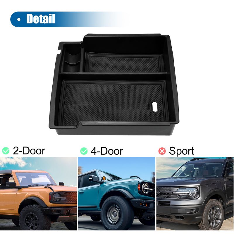 Unique Bargains Car Center Console Armrest Storage Box Tray For Ford Bronco 2021 2022 2023 Black 7.48"x7.09"x1.57", 4 of 6