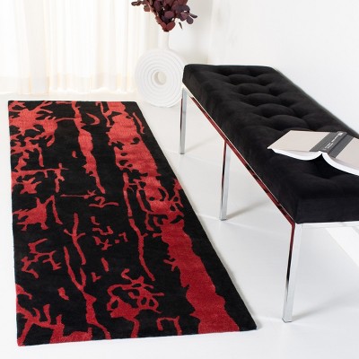 Soho Black and Red Wool Runner Rug