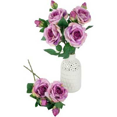 Set of 6 Purple Real Touch Artificial Rose Stems