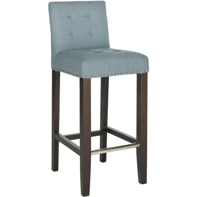 Sky Blue Transitional Bar Stool with Espresso Birch Wood Legs