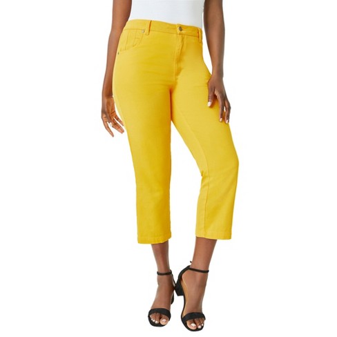 Yellow capri pants plus size sale