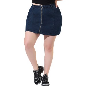 Agnes Orinda Women's Plus Size Denim Zip Up Front Mini Jean Skirts - 1 of 4