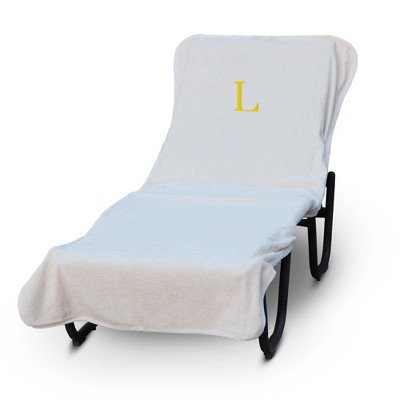BC BARE COTTON Luxury Hotel & Spa Monogrammed Pool Chaise Lounge Cover, Standard Size 90 X 29 Inches - White - Gold Block