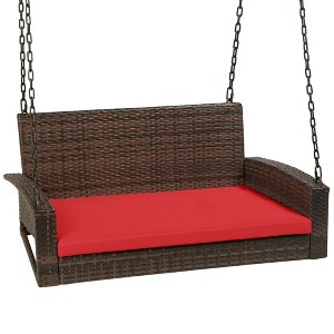 Best Choice Products Woven Wicker Hanging Porch Swing Bench for Patio, Deck w/ Mounting Chains, Seat Cushion - 1 of 4