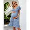 Coolmee Women Summer Maternity Mini Dress Smocked Casual V Neck Ruffle Short Sleeve Boho Dress for Baby Shower Photoshoot - 2 of 4