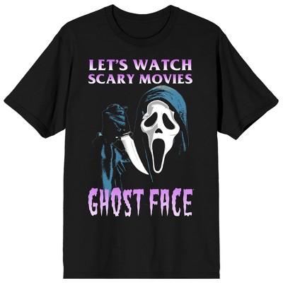 Let's Watch Scary Movies Skull Pattern Tee, Men's Casual Crew Neck