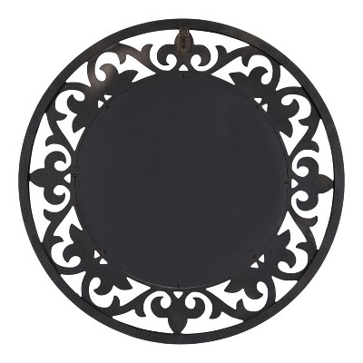 Shovali 32" Natural Wood Carved Round Vanity Mirror