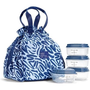 Drawstring Lunch Bag for Women, Complete Lunch Set with 2 Containers, Stain-Resistant, Leak-Resistant, Back to School Essential, Teacher Lunchbox - 1 of 4