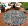 Green Navy Blue And Ivory Oriental Washable Indoor Outdoor Area Rug - 2 of 4