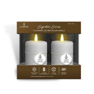 LumiPur 2pk 2"x3" Signature Natural Glow Flickering Flameless LED Wax Pillar Candle Gray Fog - 1 of 4