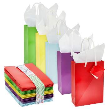 Blue Panda 20 Pack Small Gift Bags with Handles, Tissue Paper, Hang Tags, 7.9 x 5.5 x 2.5 In