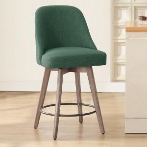 Bekrvio Counter Height Bar Stools, 26" Mid-Century Swivel Barstools with Backs - Linen Upholstered Wood Legs, Kitchen Island Counter Chairs - 1 of 4