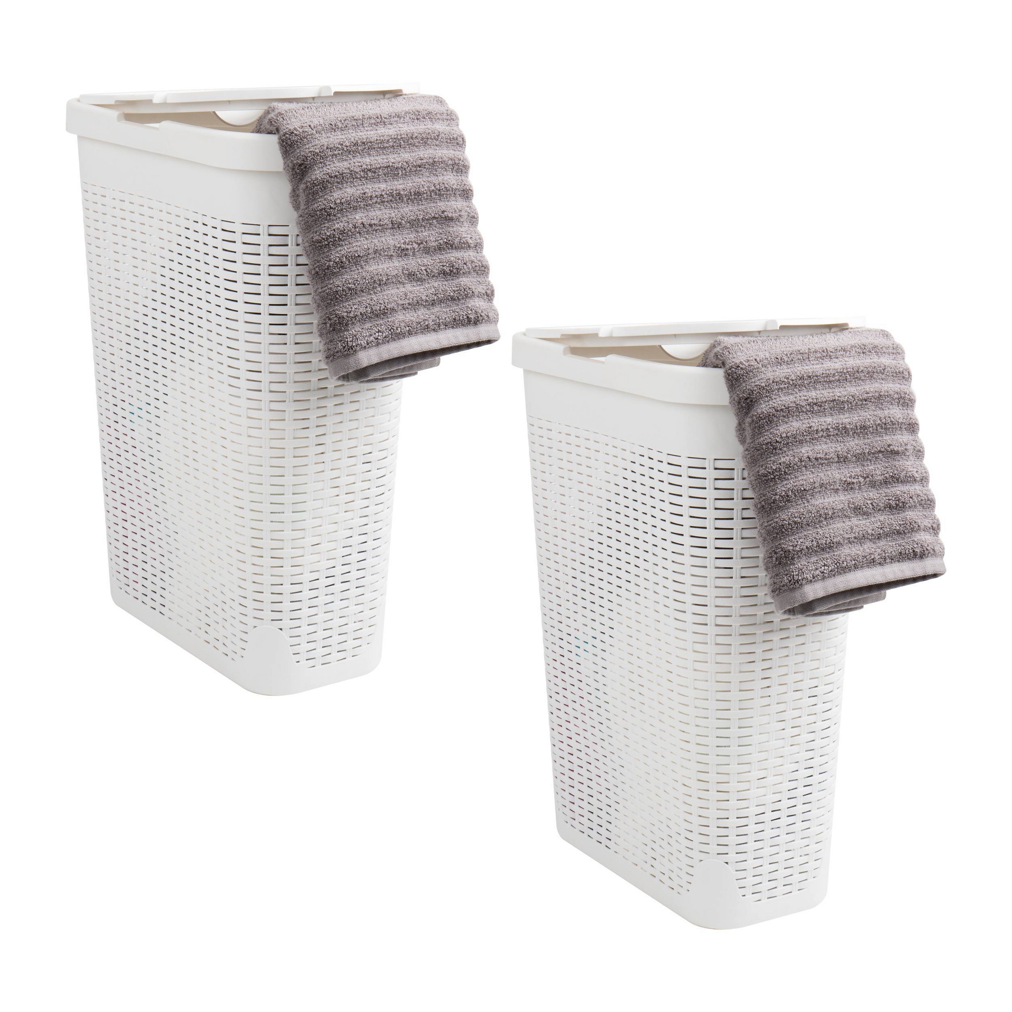 Mind Reader 2pk 40L Premium Wicker Look Slim Hamper White