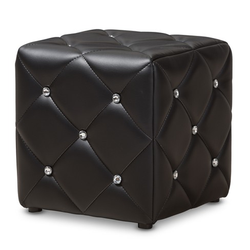 Stacey Modern And Contemporary Faux Leather Upholstered Ottoman Black Baxton Studio Square Footstool No Assembly Required Target