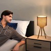 18" Nordic Wood Tripod Table Lamp with Linen Drum Shade for Bedroom, Living Room, Study, Cafe, Entryway, or Hotel,White - 4 of 4