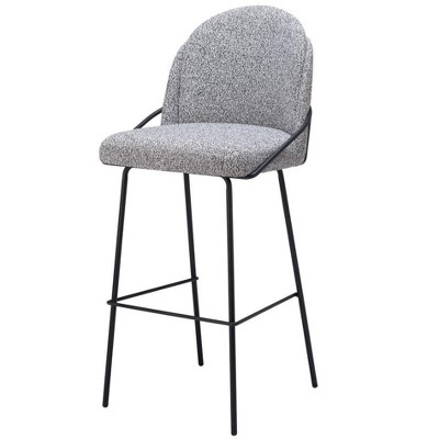 HomeRoots Set of Two 30" Light Gray And Black Shearling And Steel Bar Height Bar Chairs