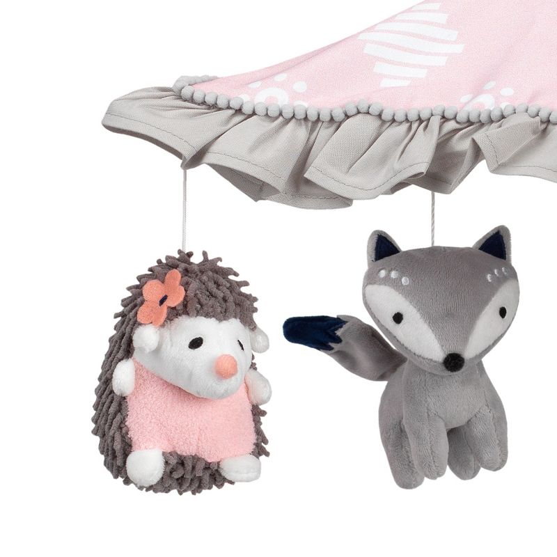 Lambs & Ivy Forever Friends Pink/Gray Woodland Owl/Fox Musical Baby Crib Mobile, 3 of 7