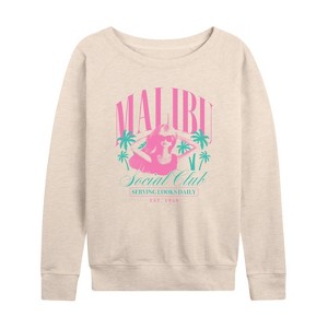 Women's - Barbie - Malibu Social Club Lightweight French Terry Wide Neck Long Sleeve Shirt - 1 of 4