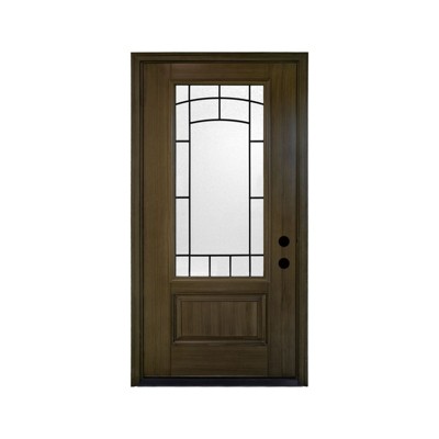 36 x 80 Smooth Fiberglass Entry Door, Vinyl Frame, Smooth Brush Dark Brown, 3/4 View Frosted Glass