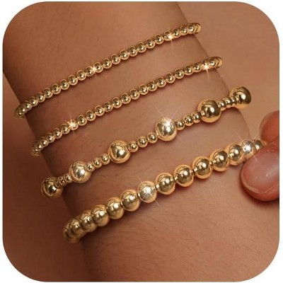 Gold Bracelets for Women 14K Gold Plated Cross Bracelet Strand Bead Ball Bracelets stack Set Chunky Chain Bracelet Trendy